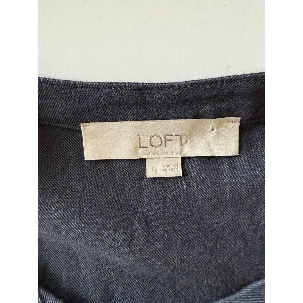Loft Cotton Navy Top Long Sleeve Flutter Ruched Ruffle Flared Nautical Button M - Picture 12 of 15